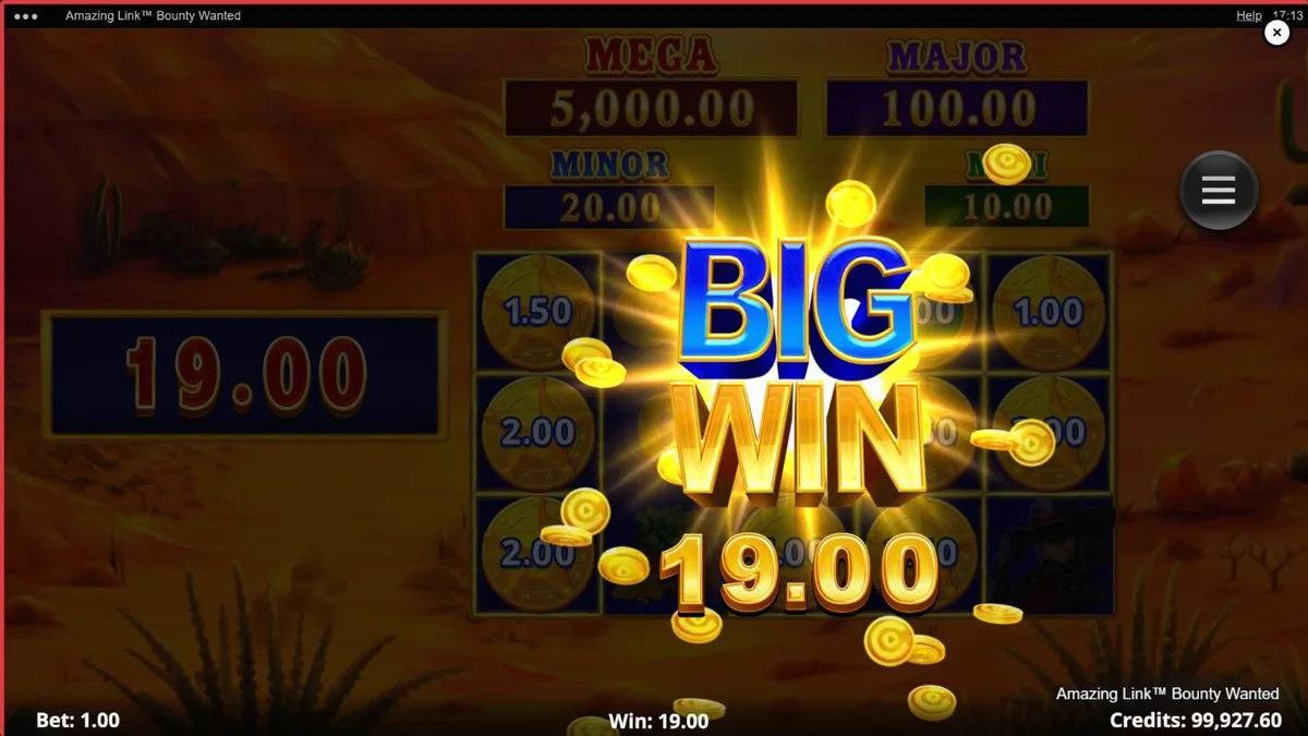 Cenário desértico e temático do slot Amazing Link Bounty Wanted